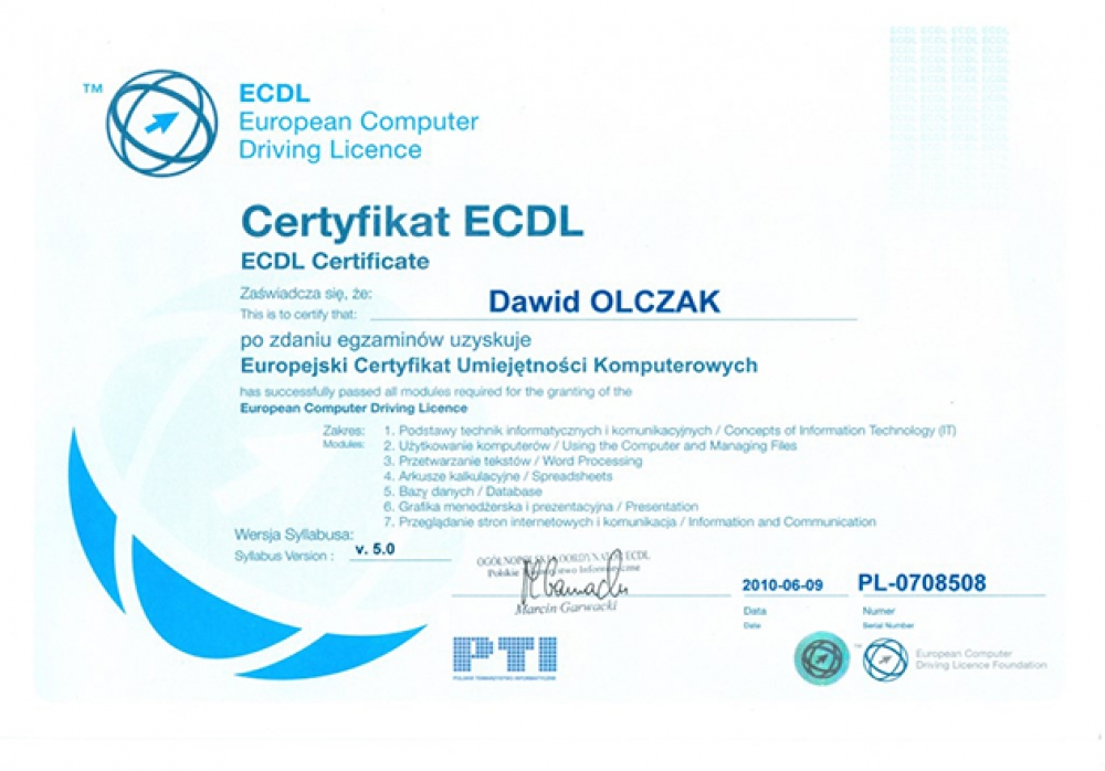 ECDL certyfikat